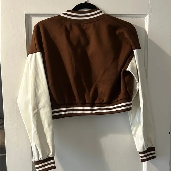 Forever 21 Brown and White Cropped Varsity Jacket - Picture 2 of 2